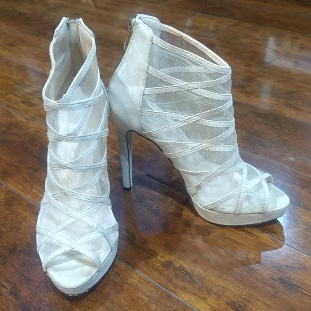 Annie Pinky Beige Mesh Peep Toe Booties